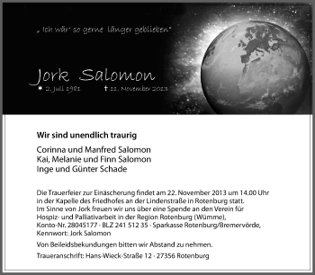 Traueranzeige von Jork Salomon von KRZ