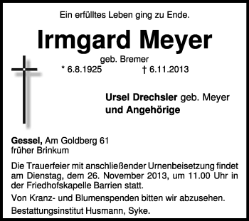 Traueranzeige von Irmgard Meyer von KRZ