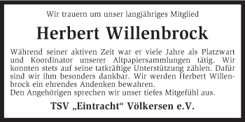 Traueranzeige von Herbert Willenbrock von KRZ