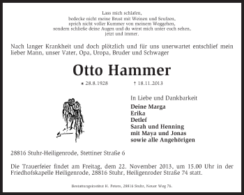 Traueranzeige von Otto Hammer von KRZ