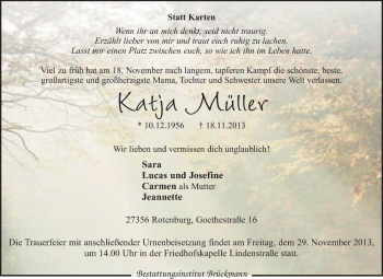 Traueranzeige von Katja Müller von KRZ