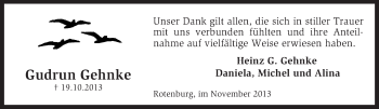 Traueranzeige von Gudrun Gehnke von KRZ