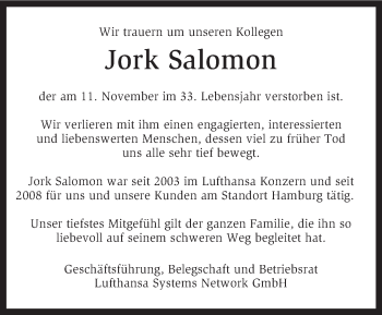 Traueranzeige von Jork Salomon von KRZ