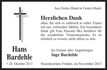 Traueranzeige von Hans Bardehle von KRZ