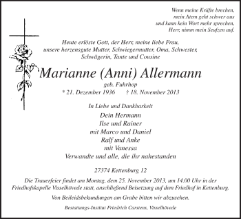 Traueranzeige von Marianne Allermann von KRZ