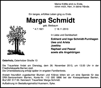 Traueranzeige von Marga Schmidt von KRZ