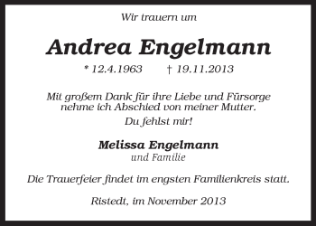 Traueranzeige von Andrea Engelmann von KRZ