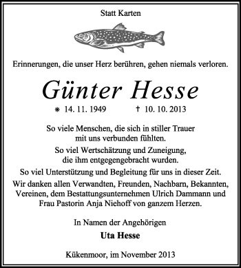 Traueranzeige von Günter Hesse von KRZ