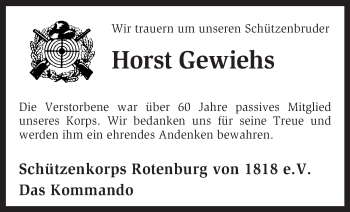 Traueranzeige von Horst Gewiehs von KRZ