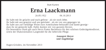 Traueranzeige von Erna Laackmann von KRZ