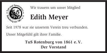 Traueranzeige von Edith Meyer von KRZ