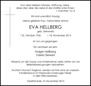 Traueranzeige von Eva Hellberg von KRZ