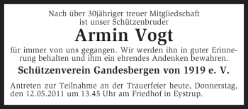 Traueranzeige von Armin Vogt von KREISZEITUNG SYKE