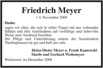 Traueranzeige von Friedrich Meyer von KREISZEITUNG SYKE