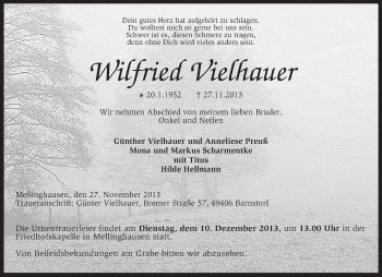 Traueranzeige von Wilfried Vielhauer von KRZ