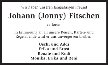 Traueranzeige von Johann Fitschen von KRZ