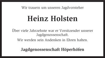 Traueranzeige von Heinz Holsten von KRZ