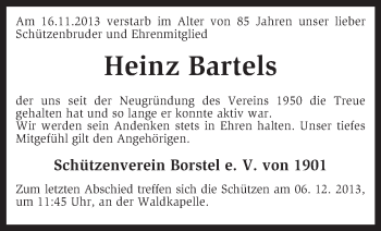 Traueranzeige von Heinz Bartels von KRZ