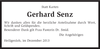 Traueranzeige von Gerhard Senz von KRZ