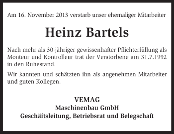 Traueranzeige von Heinz Bartels von KRZ