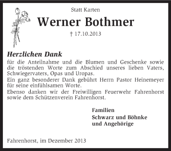 Traueranzeige von Werner Bothmer von KRZ