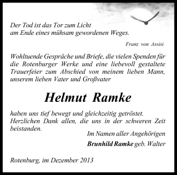 Traueranzeige von Helmut Ramke von KRZ