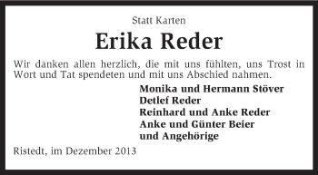 Traueranzeige von Erika Reder von KRZ