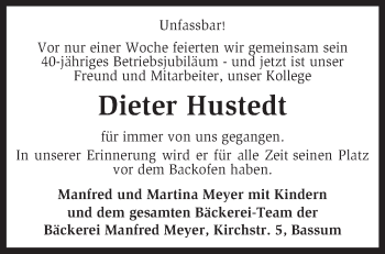 Traueranzeige von Dieter Hustedt von KRZ