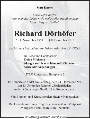 Traueranzeige von Richard Dörhöfer von KRZ