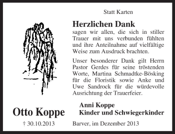 Traueranzeige von Otto Koppe von KRZ