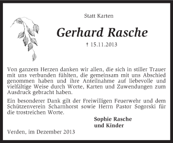 Traueranzeige von Gerhard Rasche von KRZ