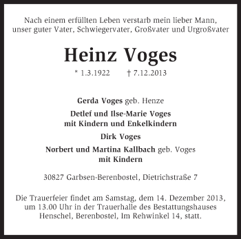 Traueranzeige von Heinz Voges von KRZ