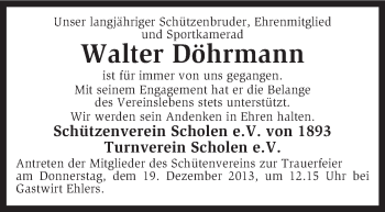 Traueranzeige von Walter Döhrmann von KRZ