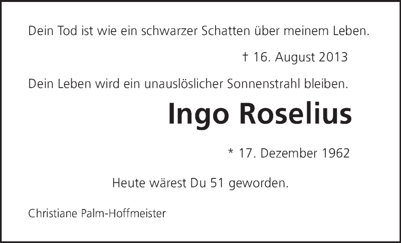  Traueranzeige für Ingo Roselius vom 17.12.2013 aus KRZ