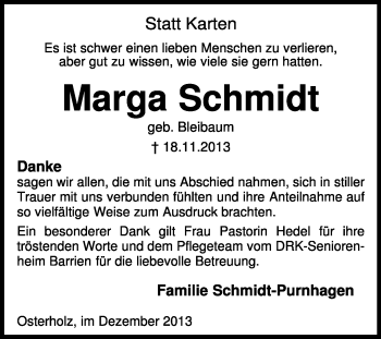 Traueranzeige von Marga Schmidt von KRZ