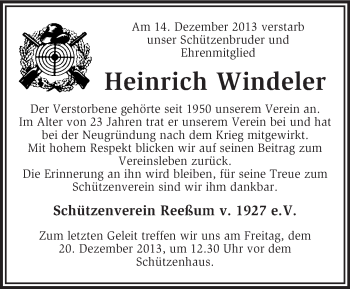 Traueranzeige von Heinrich Windeler von KRZ