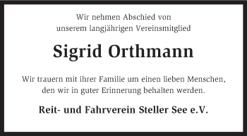 Traueranzeige von Sigrid Orthmann von KRZ