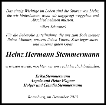 Traueranzeige von Heinz Hermann Stemmermann von KRZ