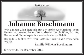 Traueranzeige von Johanne Buschmann von KRZ