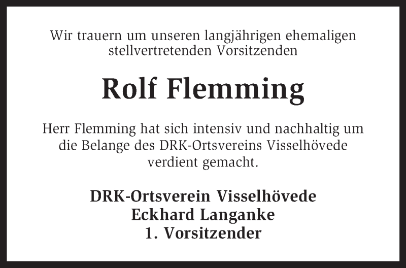  Traueranzeige für Rolf Flemming vom 20.12.2013 aus KRZ