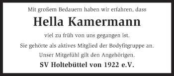 Traueranzeige von Hella Kamermann von KRZ