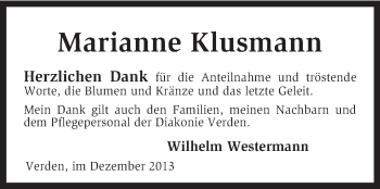 Traueranzeige von Marianne Klusmann von KRZ