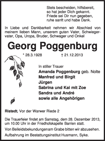 Traueranzeige von Georg Poggenburg von KRZ