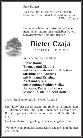 Traueranzeige von Dieter Czaja von KRZ