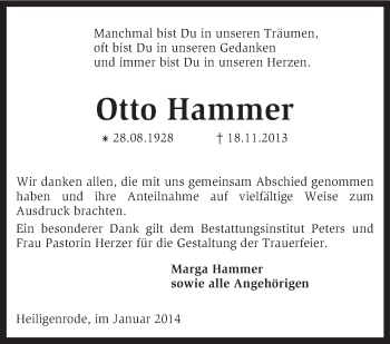 Traueranzeige von Otto Hammer von KRZ