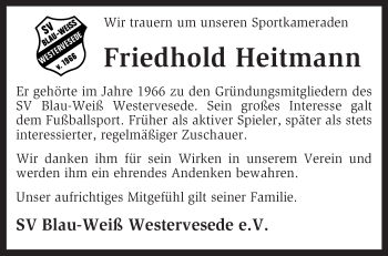 Traueranzeige von Friedhold Heitmann von KRZ