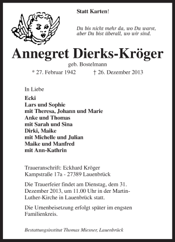 Traueranzeige von Annegred Dierks-Kröger von KRZ