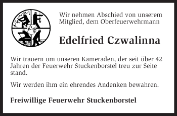 Traueranzeige von Edelfried Czwalinna von KRZ