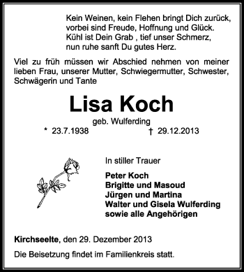 Traueranzeige von Lisa Koch von KRZ