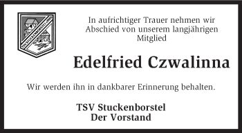 Traueranzeige von Edelfried Czwalinna von KRZ